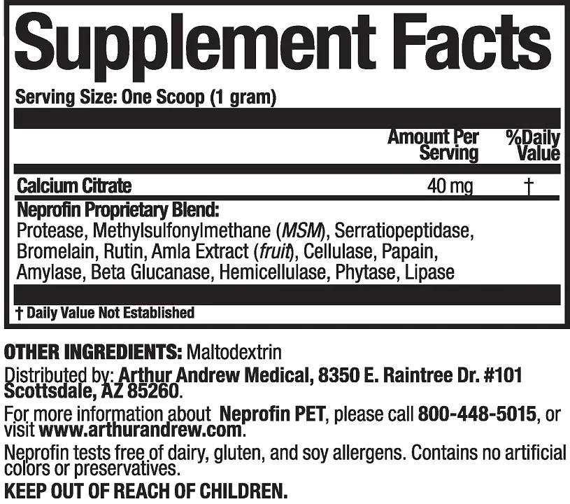 Neprofin PET supplement facts